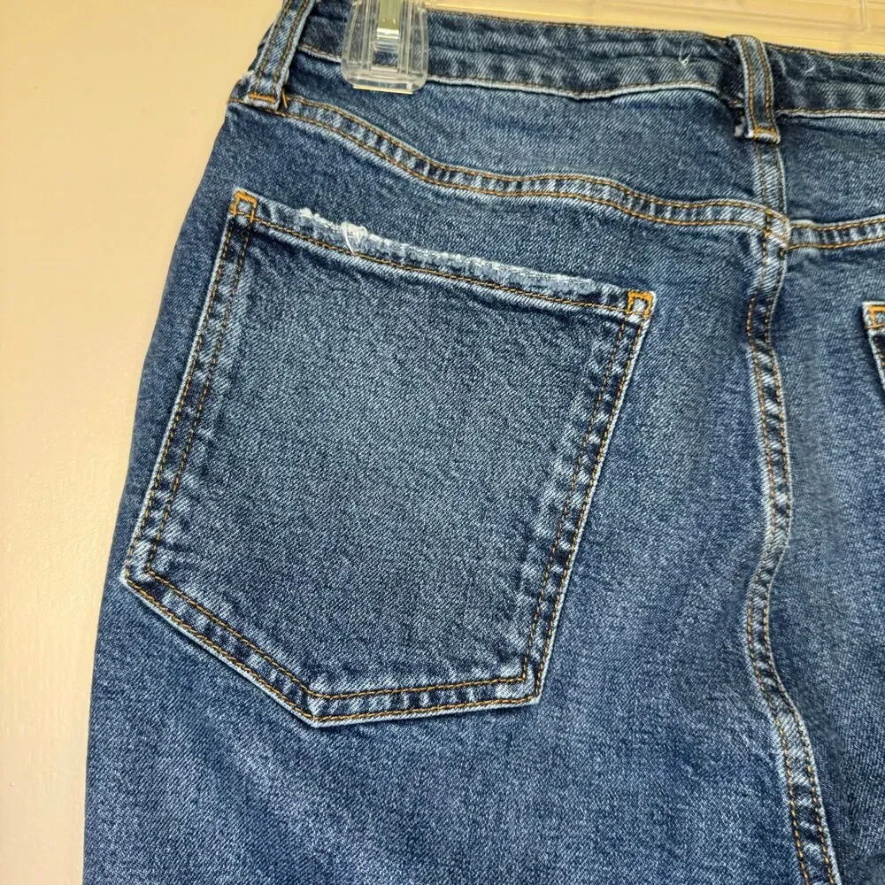 ANINE BING woman's size 31 Lara mid rise indigo raw hem ankle button fly jeans